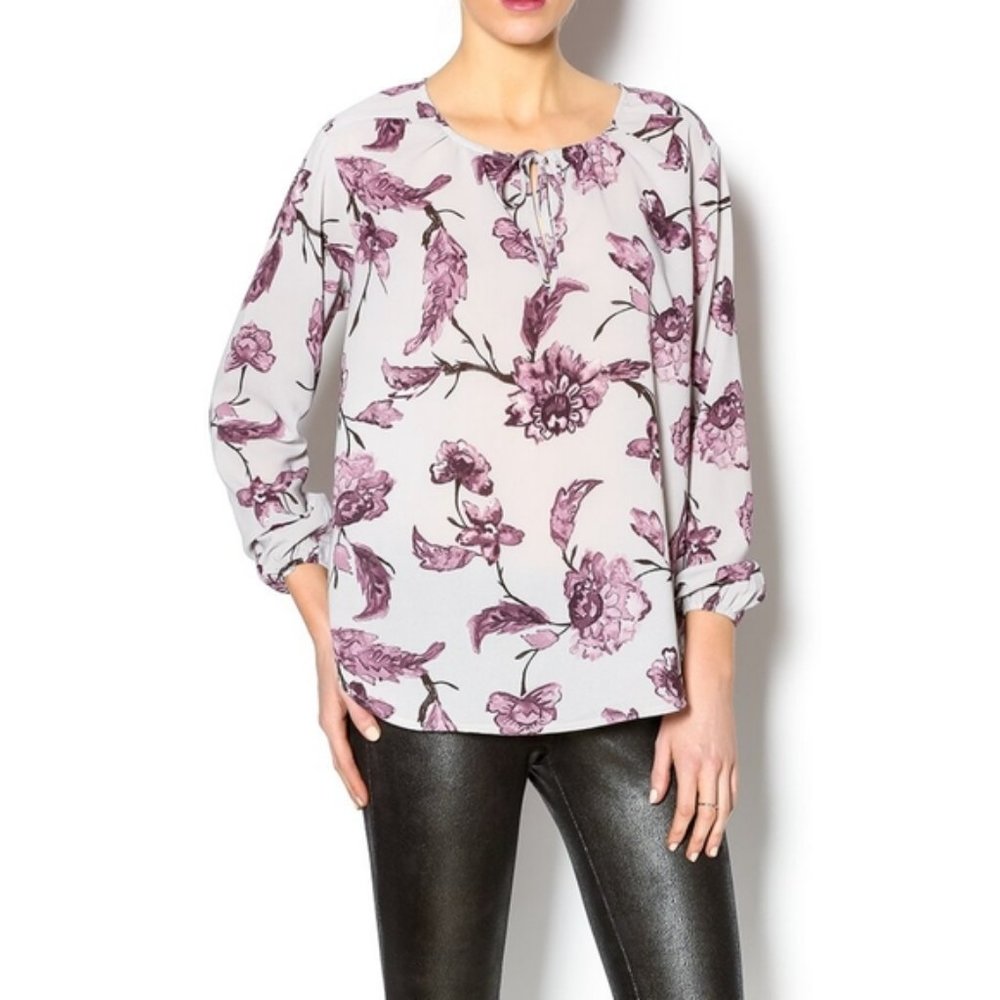 BB Dakota Dasia Long Sleeve Floral Purple Blouse